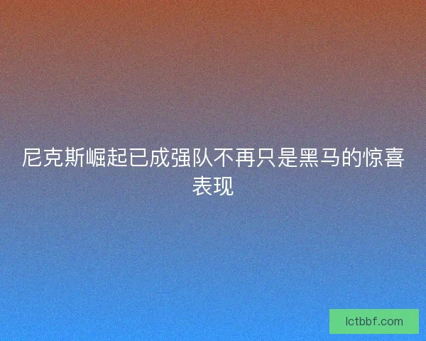 尼克斯崛起已成强队不再只是黑马的惊喜表现